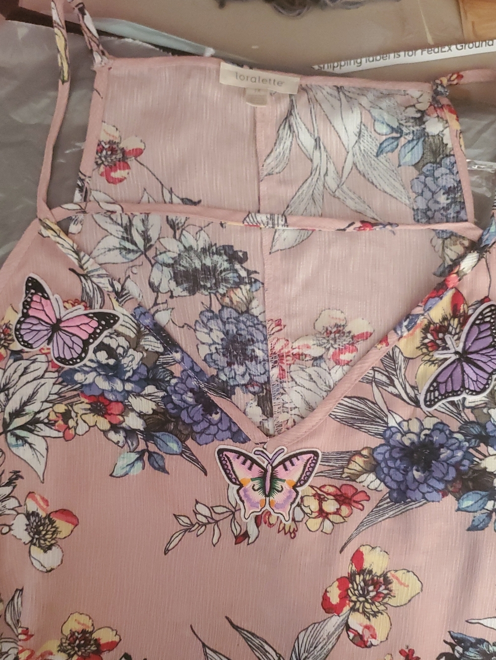 Pink Floral embroidered V-Neck tunic